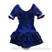 Zhuhaitf Short Sleeve Kids Swim Skirt Swimsuit Girls Elastic Swimwear,Ages 6-14y Dark Blue B079JQ5PKY